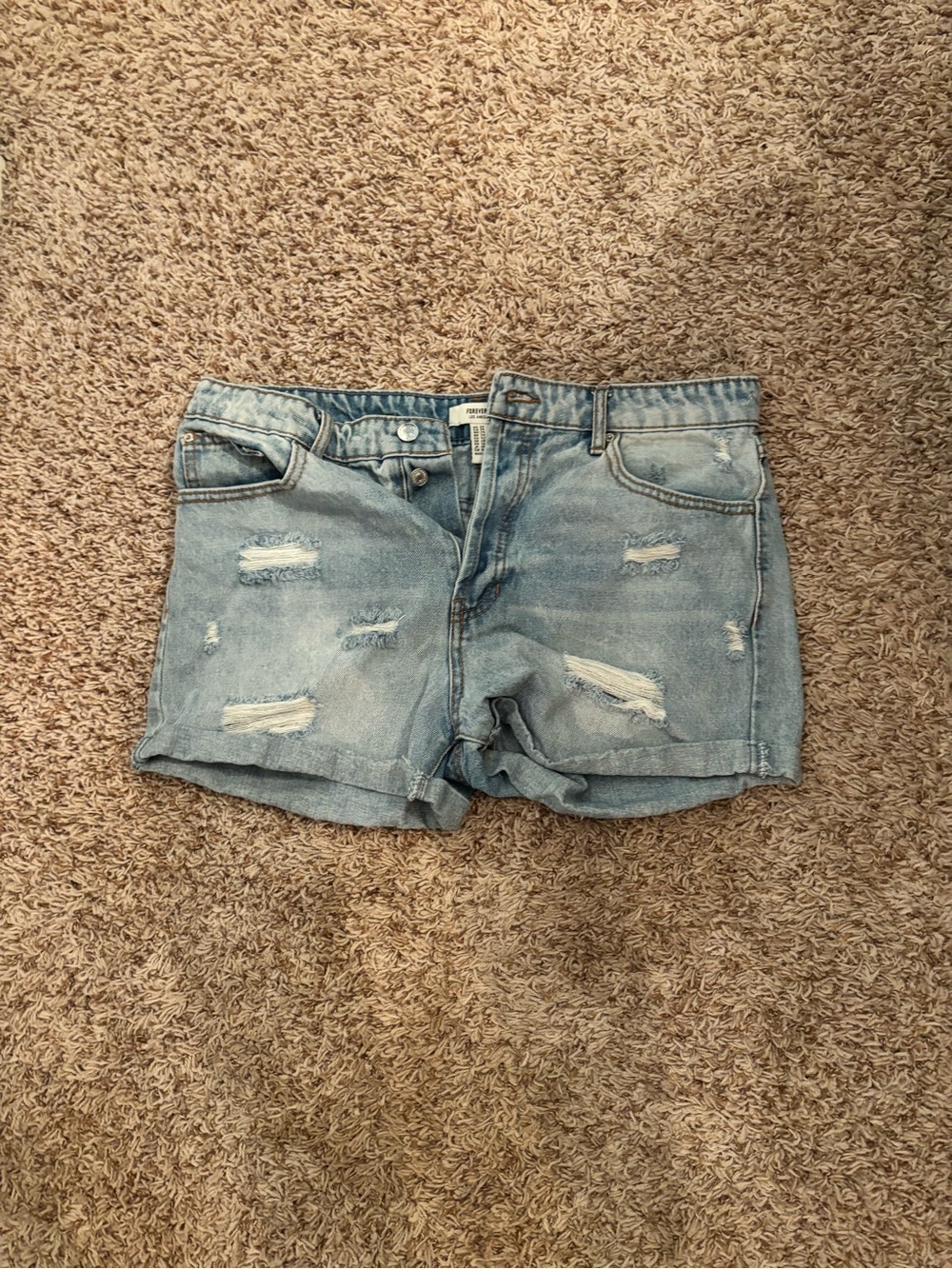 Forever 21 Light Wash Distressed Denim Shorts